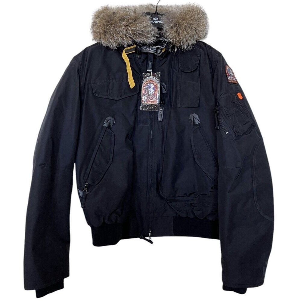 Parajumpers Jacket Mens Size XXL Black Gobi Fur Trim Hood Bomber Down Liner